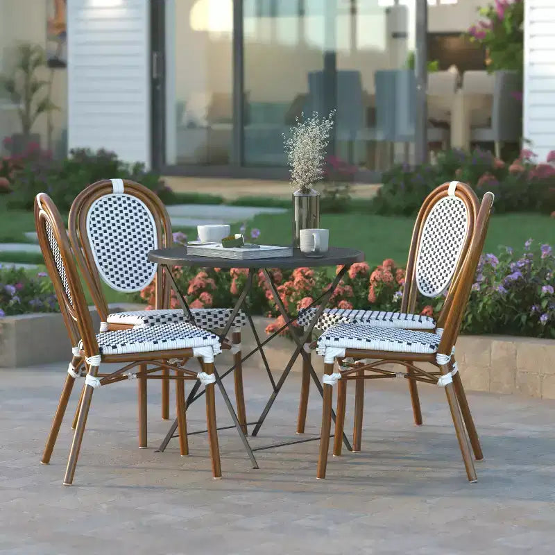 Emma & Oliver Massalia - Lot de deux chaises de bistrot Thonet empilables, style intérieur/extérieur, avec assise en textilène et structure métallique finition bambou