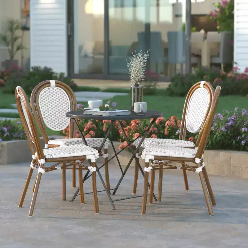 Emma & Oliver Massalia - Lot de deux chaises de bistrot Thonet empilables, style intérieur/extérieur, avec assise en textilène et structure métallique finition bambou