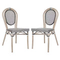 Emma & Oliver Massalia Set of Two Indoor/Outdoor Stacking Thonet Bistro Style Chairs with Textilene Seat and Bamboo Finished Metal Frame