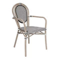 Emma & Oliver Massalia Indoor/Outdoor Stacking Thonet Bistro Style Chair with Arms, Textilene Seat and Bamboo Finished Metal Frame