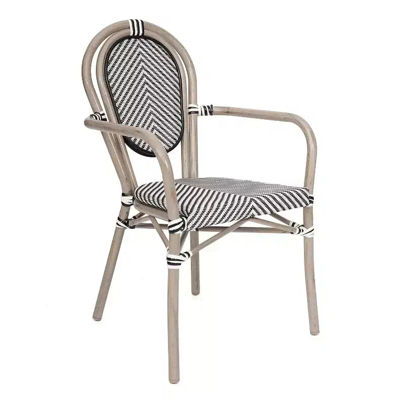 Emma & Oliver Massalia Indoor/Outdoor Stacking Thonet Bistro Style Chair with Arms, Textilene Seat and Bamboo Finished Metal Frame