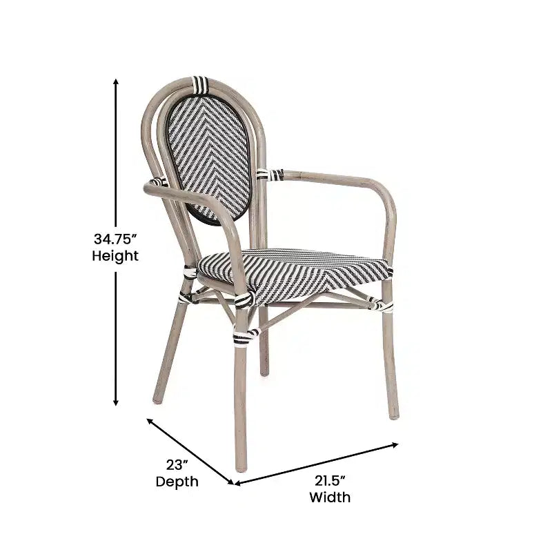 Emma & Oliver Massalia - Lot de quatre chaises de bistrot Thonet empilables avec accoudoirs, pour l'intérieur et l'extérieur, assise en textilène et cadre en métal finition bambou