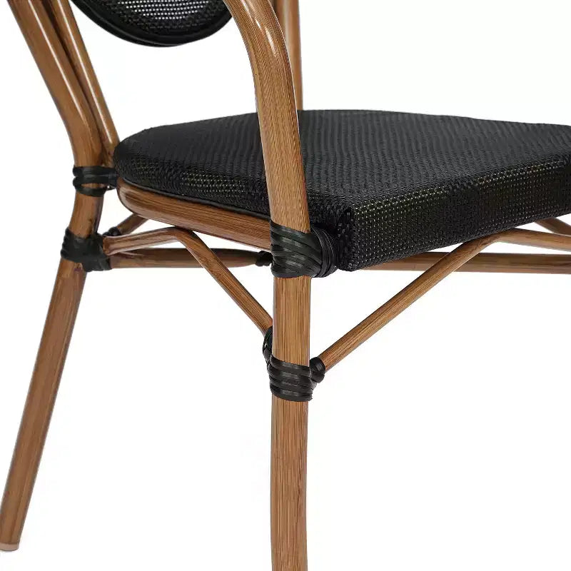 Emma & Oliver Massalia - Lot de quatre chaises de bistrot Thonet empilables avec accoudoirs, pour l'intérieur et l'extérieur, assise en textilène et cadre en métal finition bambou