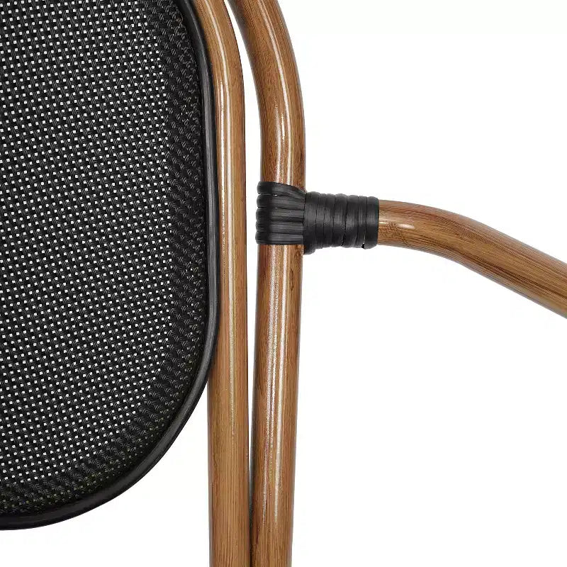 Emma & Oliver Massalia - Lot de quatre chaises de bistrot Thonet empilables avec accoudoirs, pour l'intérieur et l'extérieur, assise en textilène et cadre en métal finition bambou