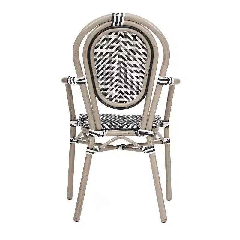 Emma & Oliver Massalia - Lot de quatre chaises de bistrot Thonet empilables avec accoudoirs, pour l'intérieur et l'extérieur, assise en textilène et cadre en métal finition bambou