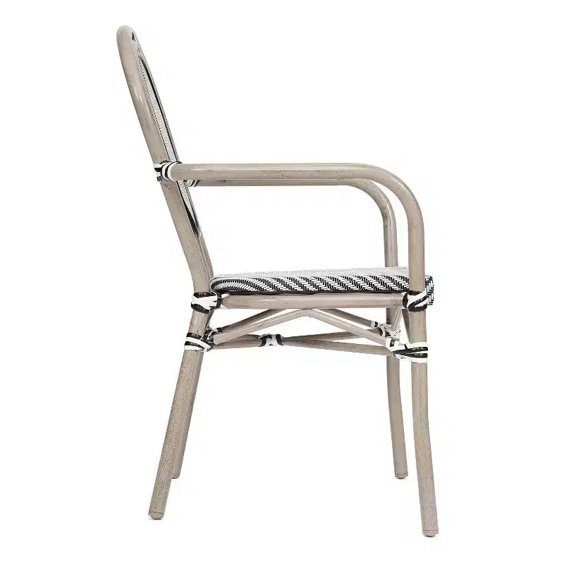 Emma & Oliver Massalia - Lot de quatre chaises de bistrot Thonet empilables avec accoudoirs, pour l'intérieur et l'extérieur, assise en textilène et cadre en métal finition bambou