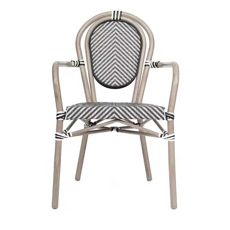 Emma & Oliver Massalia - Lot de quatre chaises de bistrot Thonet empilables avec accoudoirs, pour l'intérieur et l'extérieur, assise en textilène et cadre en métal finition bambou