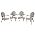 Emma & Oliver Massalia Set of Four Indoor/Outdoor Stacking Thonet Bistro Style Chairs with Arms, Textilene Seat and Bamboo Finished Metal Frame
