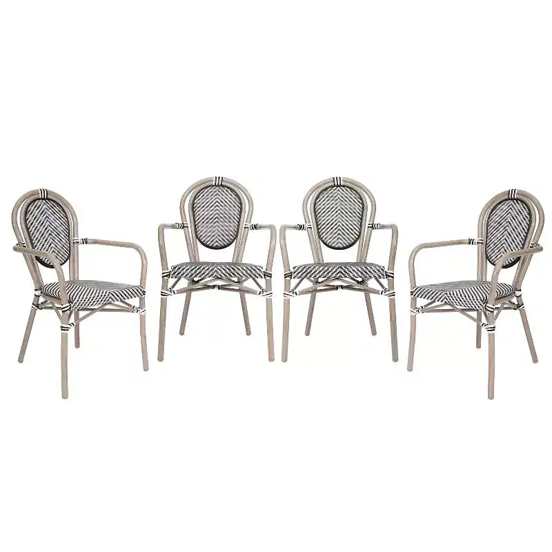 Emma & Oliver Massalia Set of Four Indoor/Outdoor Stacking Thonet Bistro Style Chairs with Arms, Textilene Seat and Bamboo Finished Metal Frame