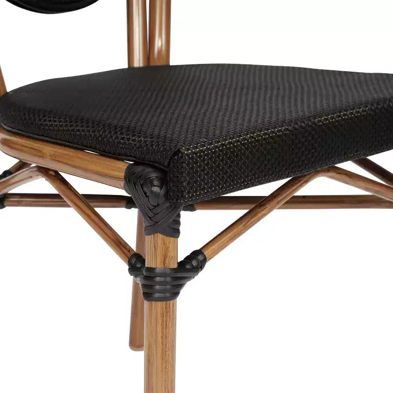 Merrick Lane Mael Lot de deux chaises bistrot empilables de style Thonet avec assise en textilène et cadre en métal finition bambou pour utilisation intérieure/extérieure