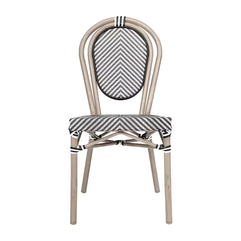 Merrick Lane Mael Lot de deux chaises bistrot empilables de style Thonet avec assise en textilène et cadre en métal finition bambou pour utilisation intérieure/extérieure