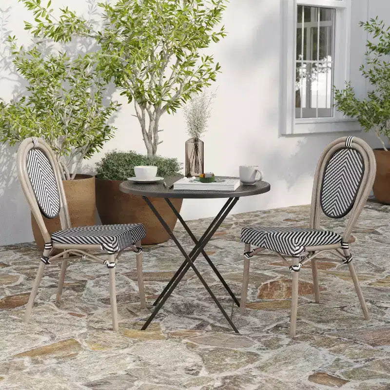 Merrick Lane Mael Lot de deux chaises bistrot empilables de style Thonet avec assise en textilène et cadre en métal finition bambou pour utilisation intérieure/extérieure
