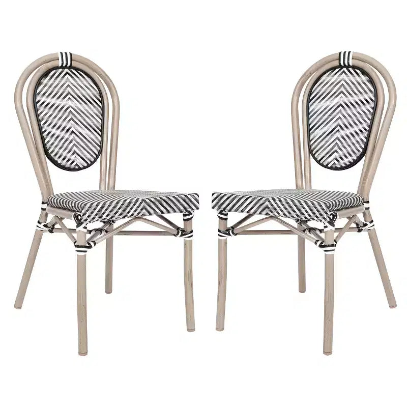 Merrick Lane Mael Set of Two Stacking Thonet Bistro Style Chair with Textilene Seat and Bamboo Finished Metal Frame for Indoor/Outdoor Use