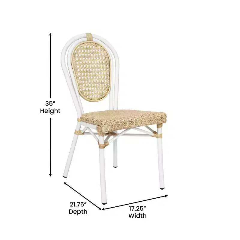 Merrick Lane Toulon, lot de quatre chaises empilables de style Thonet Bistro, assise en rotin PE et cadre en métal pour une utilisation intérieure/extérieure.