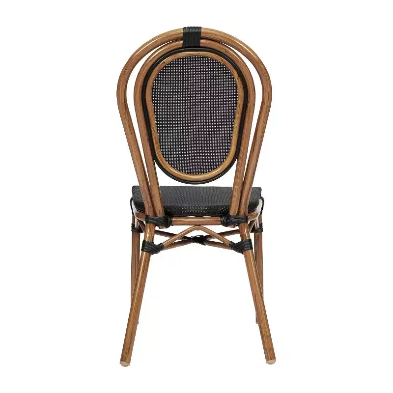 Chaise empilable Merrick Lane Mael style bistrot Thonet avec assise en textilène et cadre en métal finition bambou pour usage intérieur/extérieur
