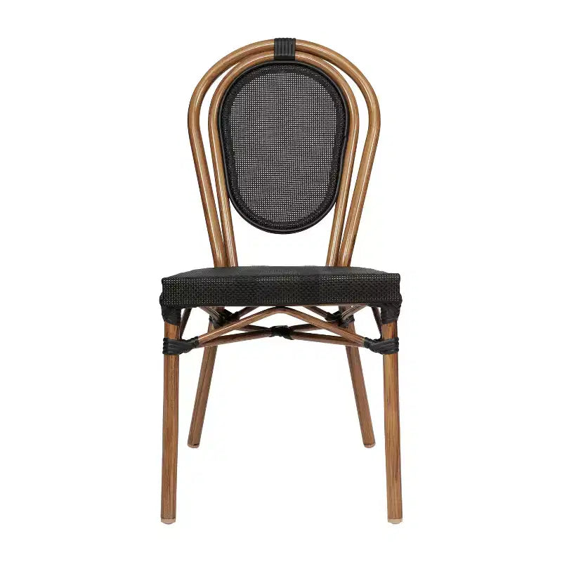 Chaise empilable Merrick Lane Mael style bistrot Thonet avec assise en textilène et cadre en métal finition bambou pour usage intérieur/extérieur