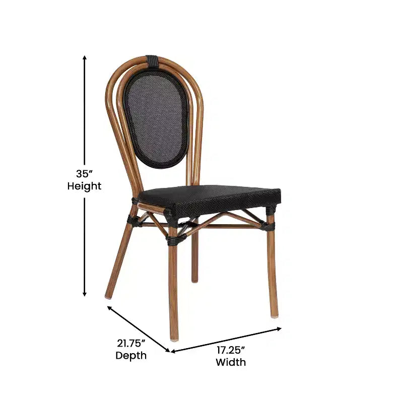 Chaise empilable Merrick Lane Mael style bistrot Thonet avec assise en textilène et cadre en métal finition bambou pour usage intérieur/extérieur