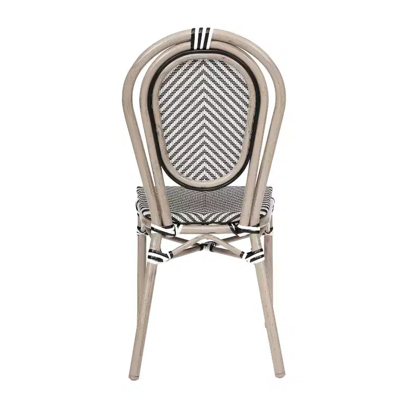 Chaise empilable Merrick Lane Mael style bistrot Thonet avec assise en textilène et cadre en métal finition bambou pour usage intérieur/extérieur