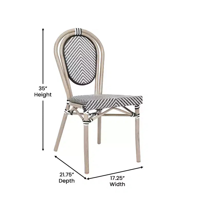 Chaise empilable Merrick Lane Mael style bistrot Thonet avec assise en textilène et cadre en métal finition bambou pour usage intérieur/extérieur