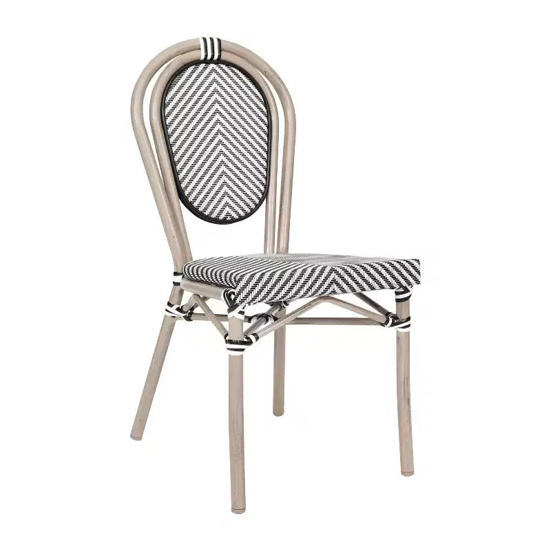 Chaise empilable Merrick Lane Mael style bistrot Thonet avec assise en textilène et cadre en métal finition bambou pour usage intérieur/extérieur