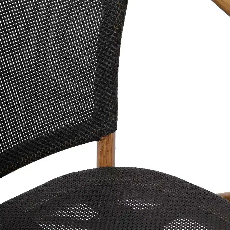 Merrick Lane Mael Lot de quatre chaises empilables de style bistrot Thonet avec accoudoirs, assise en textilène et cadre en métal finition bambou pour usage intérieur/extérieur