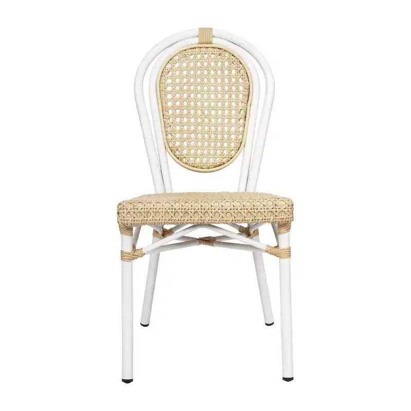 Chaise de bistrot empilable Thonet Merrick Lane Toulon, assise en rotin synthétique et structure métallique pour usage intérieur/extérieur