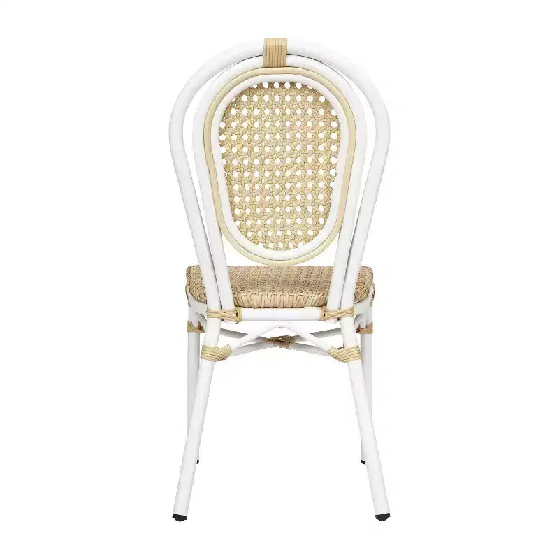 Chaise de bistrot empilable Thonet Merrick Lane Toulon, assise en rotin synthétique et structure métallique pour usage intérieur/extérieur