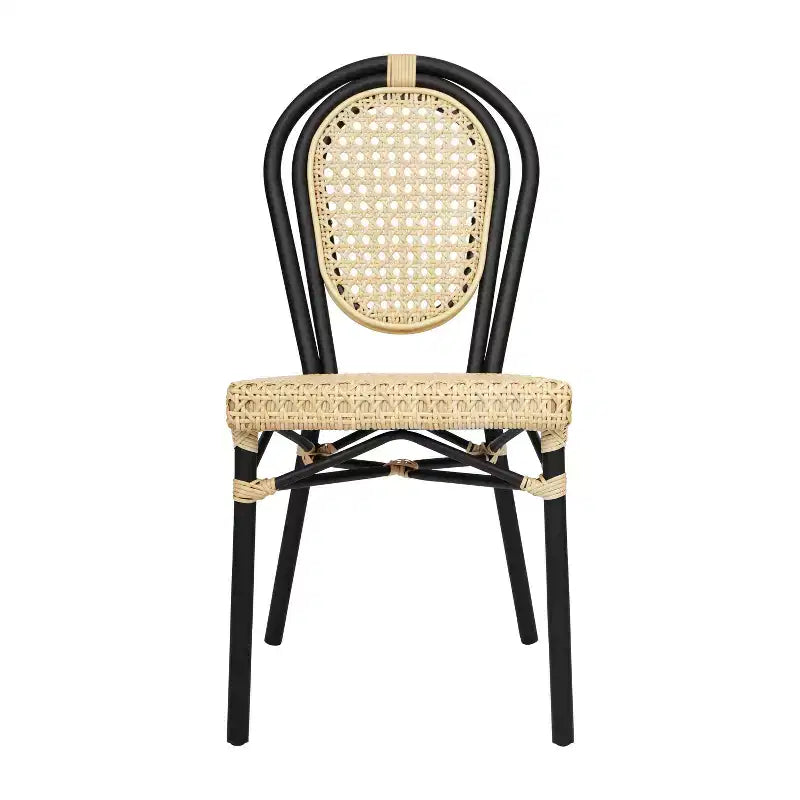 Chaise de bistrot empilable Thonet Merrick Lane Toulon, assise en rotin synthétique et structure métallique pour usage intérieur/extérieur