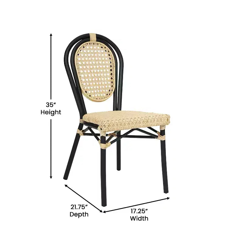 Chaise de bistrot empilable Thonet Merrick Lane Toulon, assise en rotin synthétique et structure métallique pour usage intérieur/extérieur
