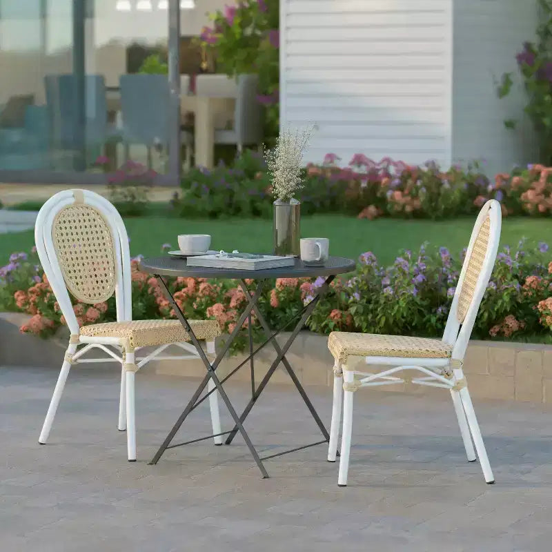 Emma & Oliver Reims, ensemble de deux chaises bistrot empilables de style Thonet, pour intérieur/extérieur, avec assise en rotin PE et cadre en métal