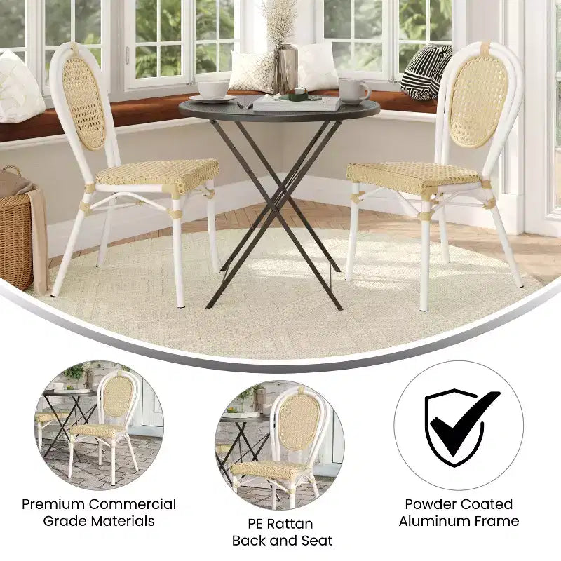 Emma & Oliver Reims, ensemble de deux chaises bistrot empilables de style Thonet, pour intérieur/extérieur, avec assise en rotin PE et cadre en métal