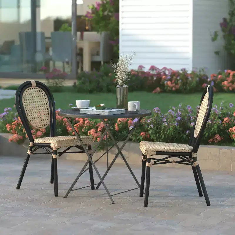 Emma & Oliver Reims, ensemble de deux chaises bistrot empilables de style Thonet, pour intérieur/extérieur, avec assise en rotin PE et cadre en métal