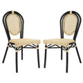 Emma & Oliver Reims Set of Two Indoor/Outdoor Stacking Thonet Bistro Style Chairs with PE Cane Rattan Seat and Metal Frame