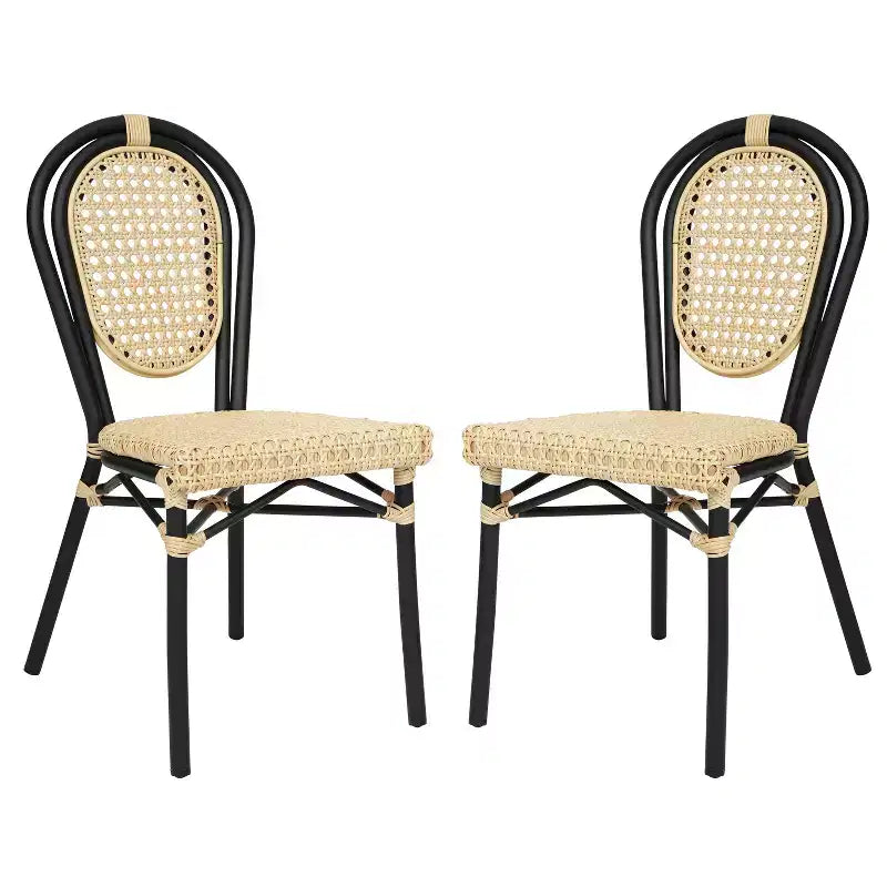 Emma & Oliver Reims Set of Two Indoor/Outdoor Stacking Thonet Bistro Style Chairs with PE Cane Rattan Seat and Metal Frame