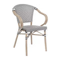 Merrick Lane Mael Stacking Thonet Bistro Style Chair with Arms, Textilene Seat, and Bamboo Finished Metal Frame for Indoor/Outdoor Use