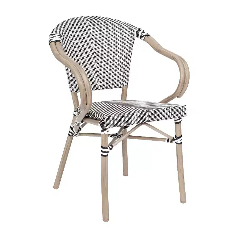 Merrick Lane Mael Stacking Thonet Bistro Style Chair with Arms, Textilene Seat, and Bamboo Finished Metal Frame for Indoor/Outdoor Use