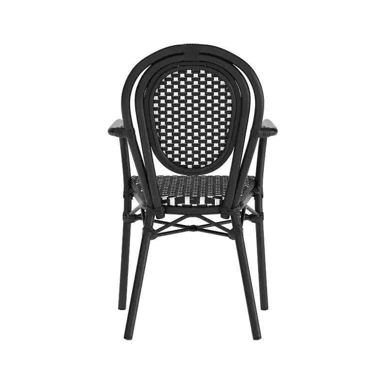 Chaise bistrot empilable Emma & Oliver Colmar Thonet avec accoudoirs, pour l'intérieur et l'extérieur, assise en rotin PE et cadre en métal finition