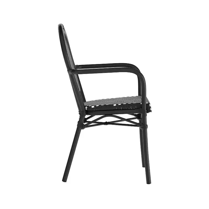 Chaise bistrot empilable Emma & Oliver Colmar Thonet avec accoudoirs, pour l'intérieur et l'extérieur, assise en rotin PE et cadre en métal finition