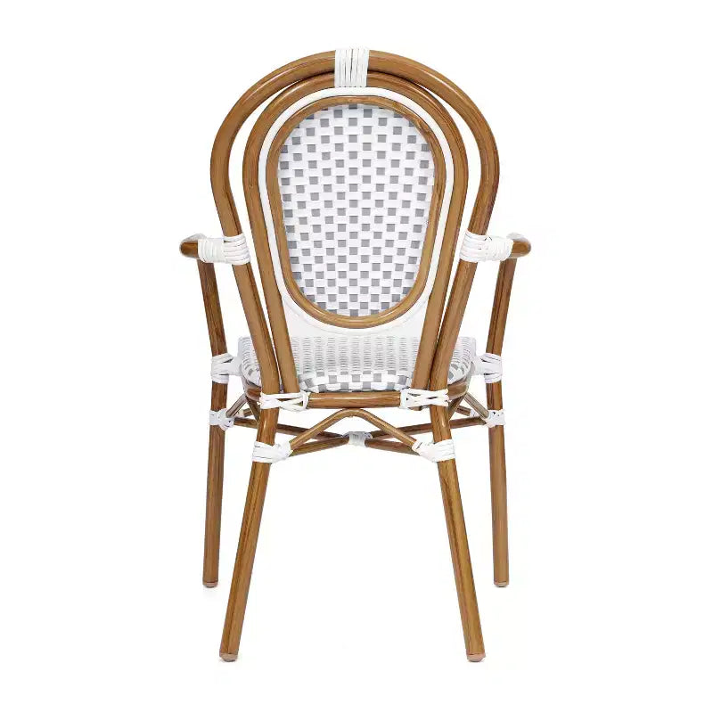 Chaise bistrot empilable Emma & Oliver Colmar Thonet avec accoudoirs, pour l'intérieur et l'extérieur, assise en rotin PE et cadre en métal finition