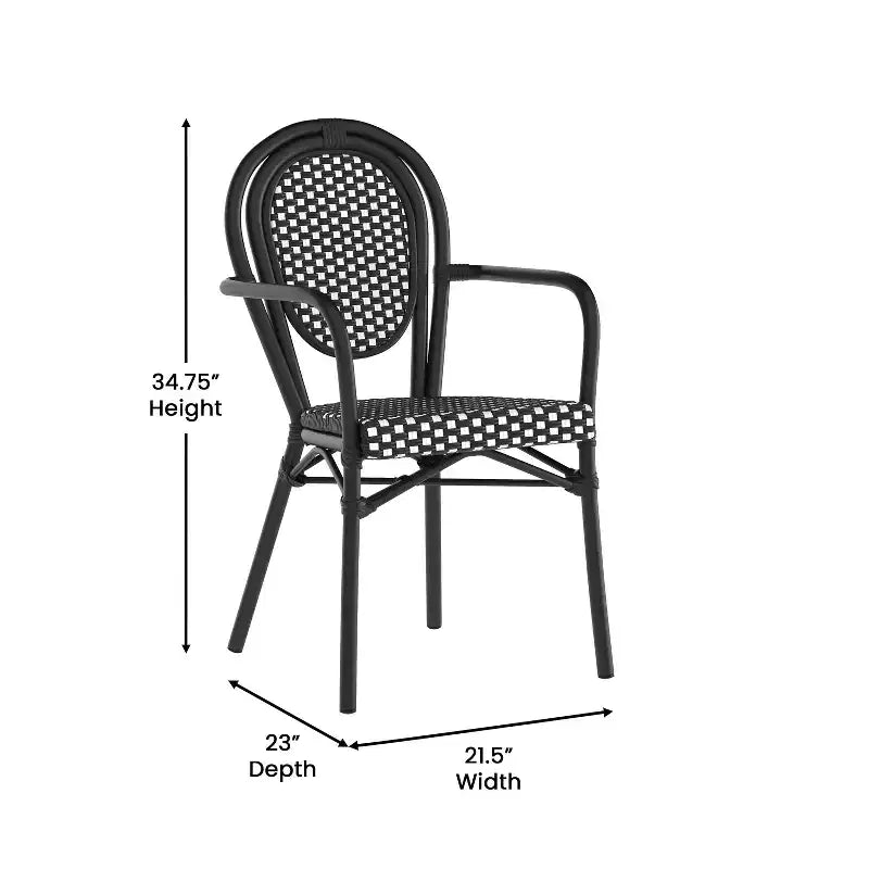 Chaise bistrot empilable Emma & Oliver Colmar Thonet avec accoudoirs, pour l'intérieur et l'extérieur, assise en rotin PE et cadre en métal finition
