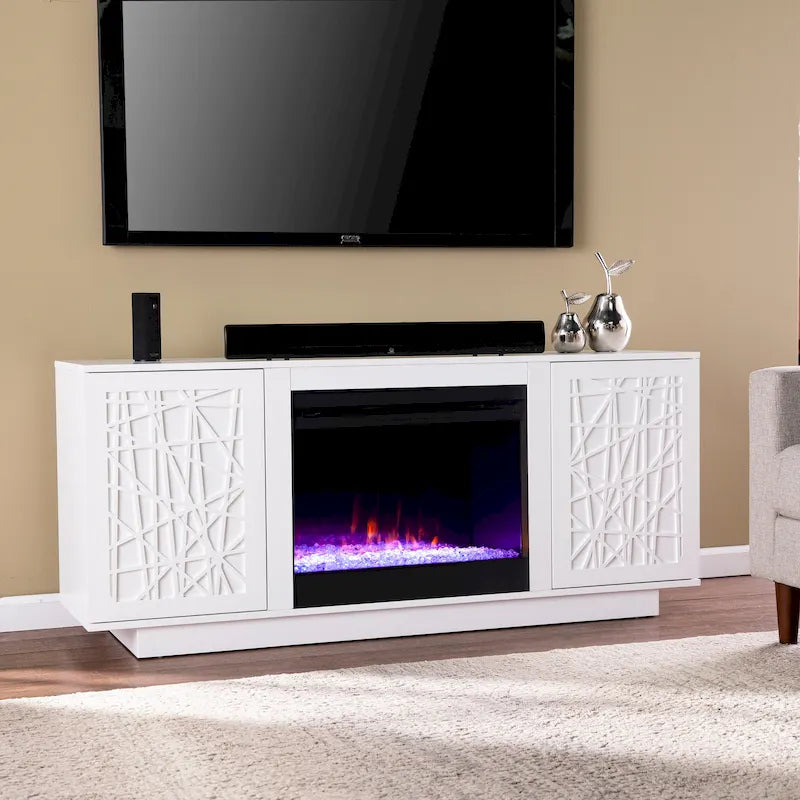 Meuble TV média avec foyer électrique à changement de couleur et rangement Delauro de SEI Furniture