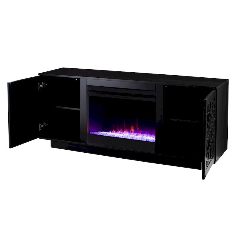 Meuble TV média avec foyer électrique à changement de couleur et rangement Delauro de SEI Furniture