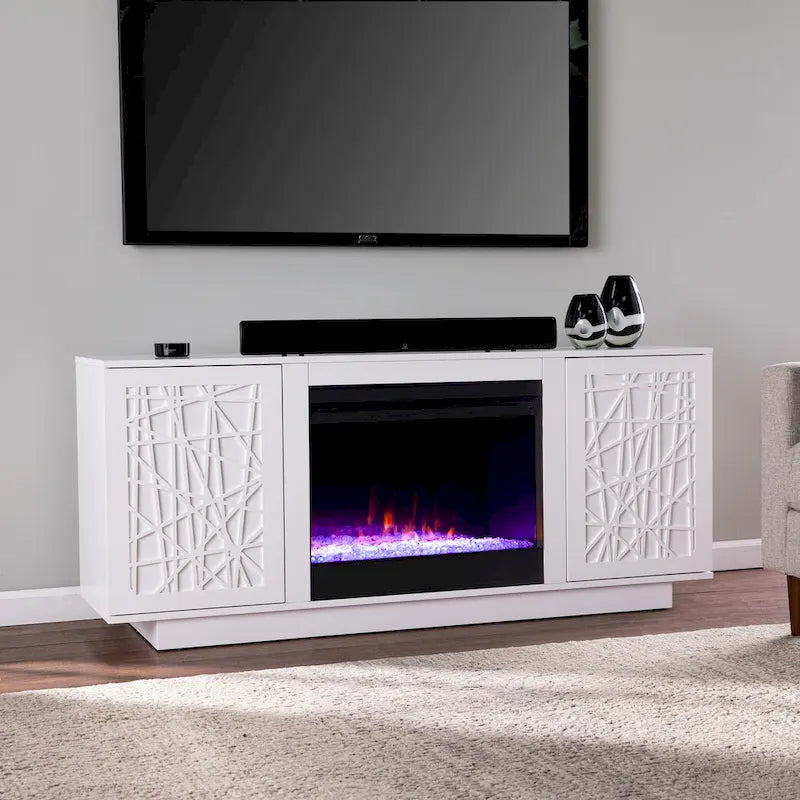 Meuble TV média avec foyer électrique à changement de couleur et rangement Delauro de SEI Furniture