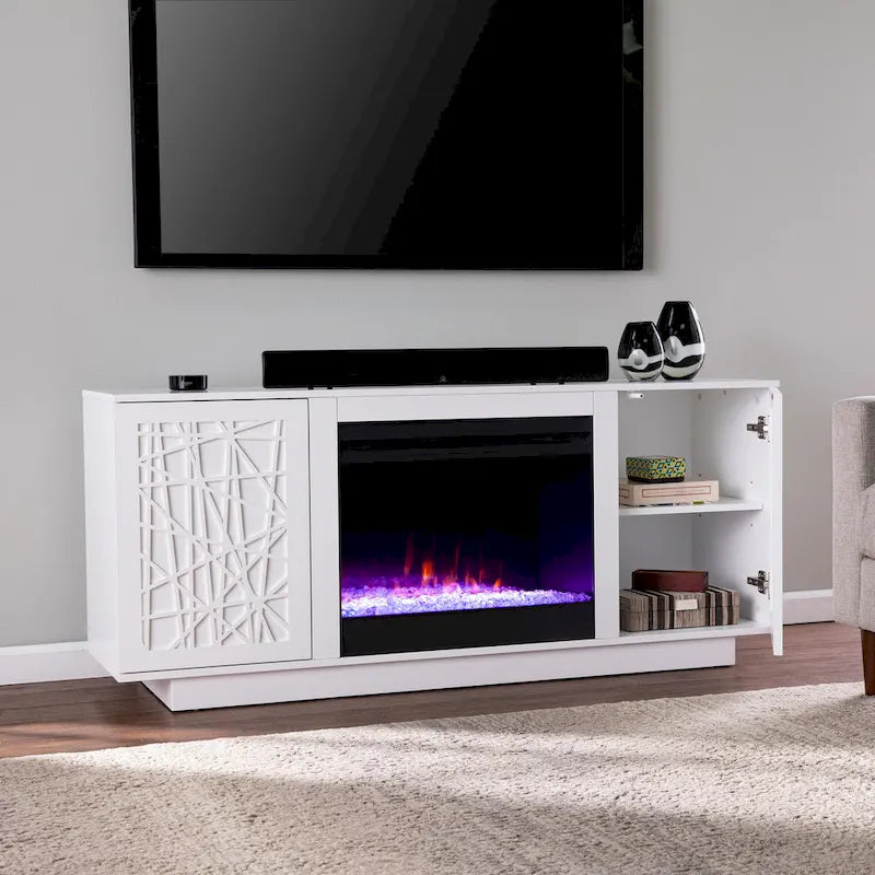 Meuble TV média avec foyer électrique à changement de couleur et rangement Delauro de SEI Furniture