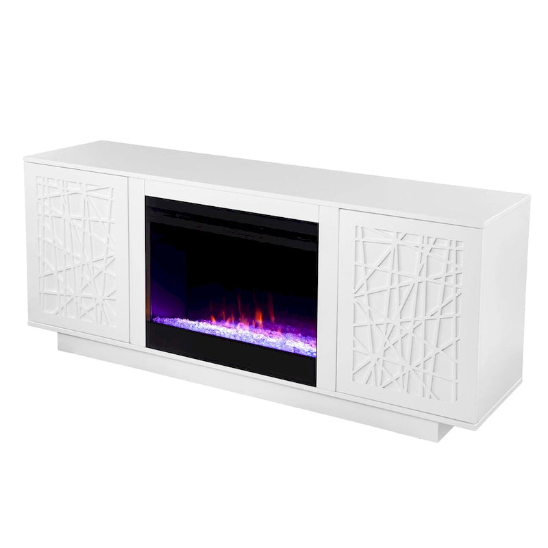 Meuble TV média avec foyer électrique à changement de couleur et rangement Delauro de SEI Furniture