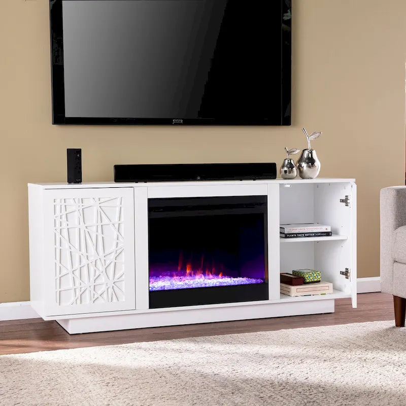 Meuble TV média avec foyer électrique à changement de couleur et rangement Delauro de SEI Furniture