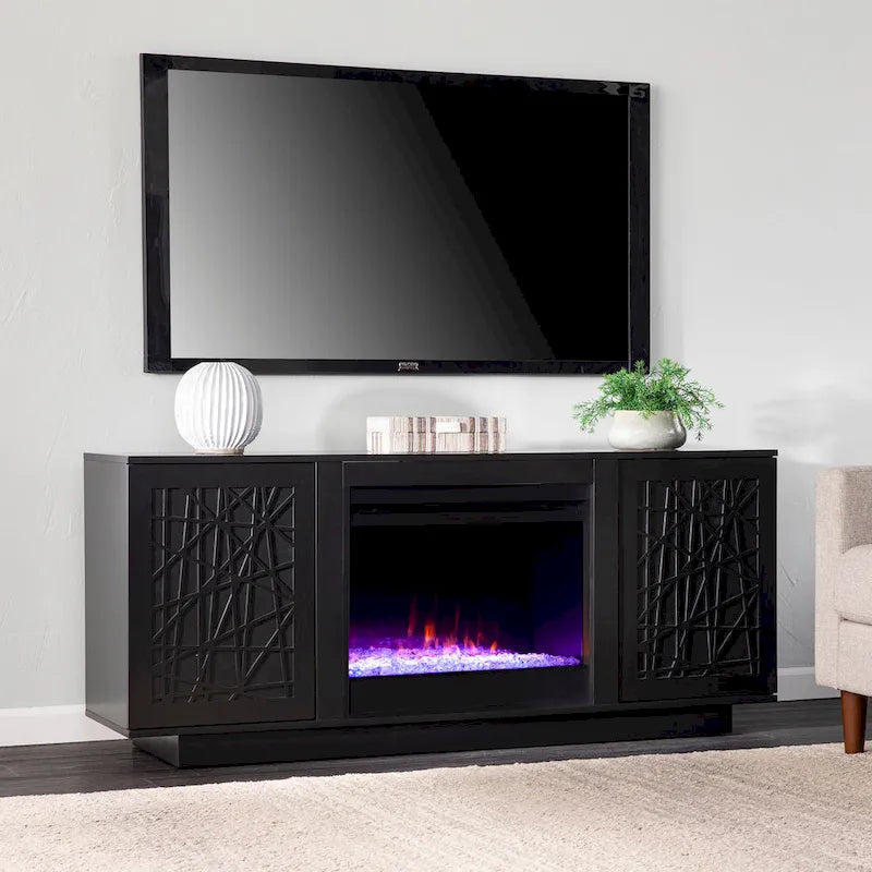 Meuble TV média avec foyer électrique à changement de couleur et rangement Delauro de SEI Furniture
