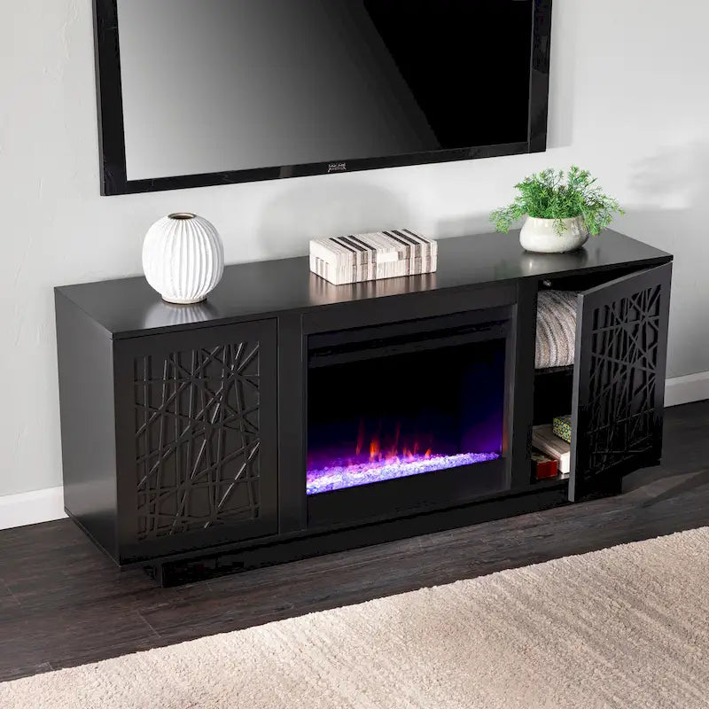 Meuble TV média avec foyer électrique à changement de couleur et rangement Delauro de SEI Furniture
