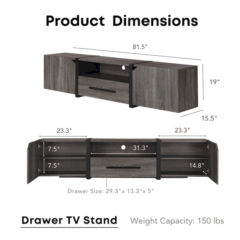 Console TV de rangement multifonctionnelle Sawa Rustic à 5 étagères de 81 po par Strick & Bolton
