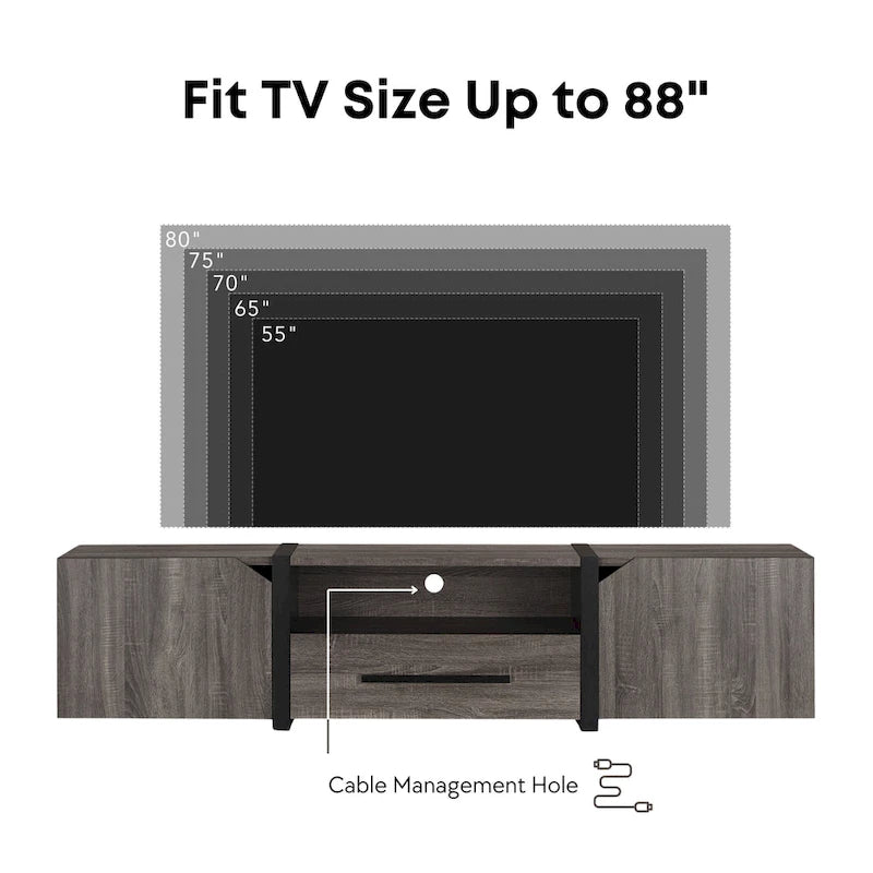 Console TV de rangement multifonctionnelle Sawa Rustic à 5 étagères de 81 po par Strick & Bolton